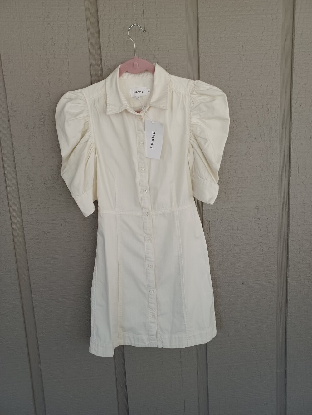 Frame Gillian Denim Mini Dress Size S Women Preppy Puff Sleeve Cotton In Ecru